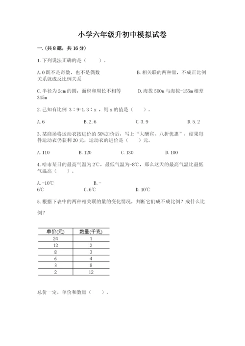 小学六年级升初中模拟试卷含答案【达标题】.docx