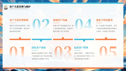 橙色插画风乘风破浪扬帆起航年终总结报告PPT模板