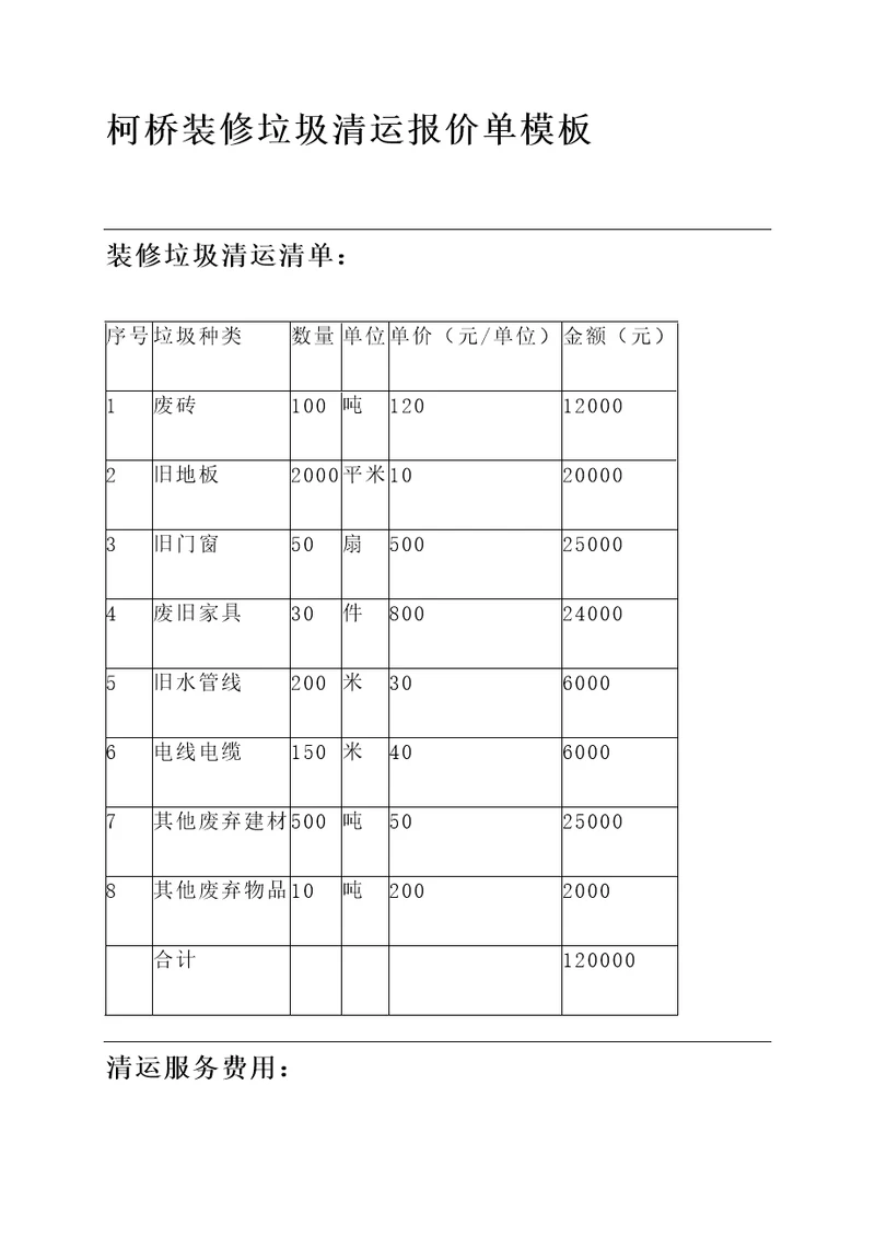 柯桥装修垃圾清运报价单