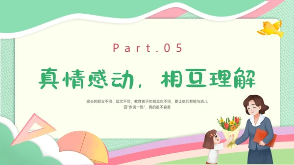 绿色简约小清新校园幼儿园家长沟通ppt模板沟通技巧
