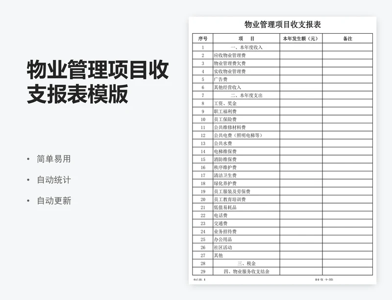 物业管理项目收支报表模版