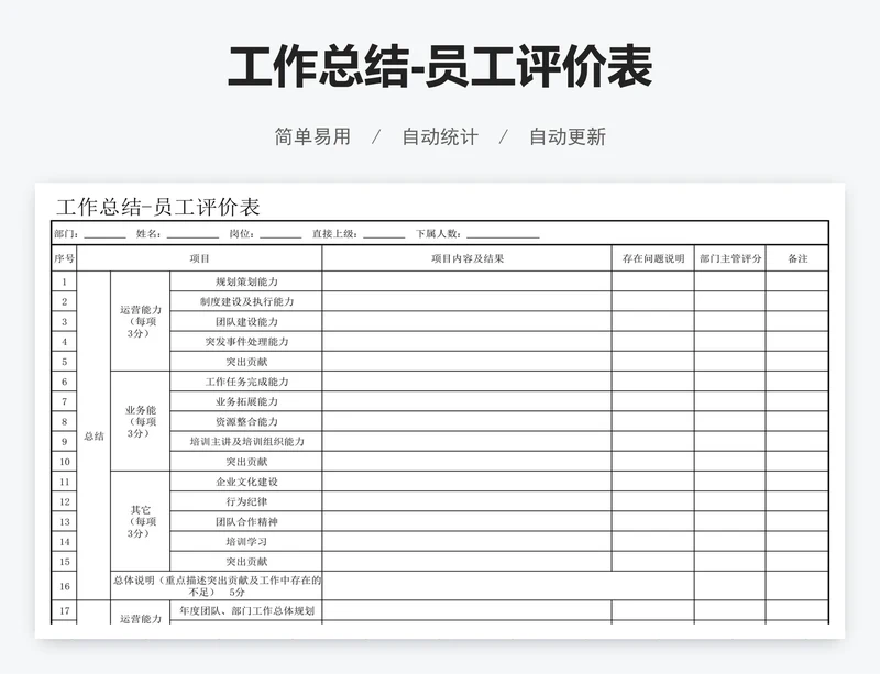 工作总结-员工评价表