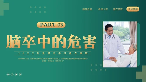 绿色简约世界卒中日重在预防PPT模板宣传PPT动态PPT