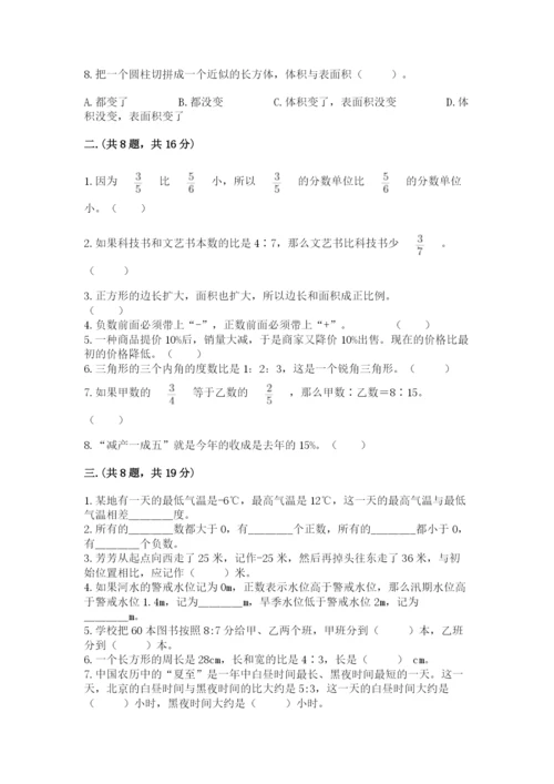 人教版数学六年级下册试题期末模拟检测卷（必刷）.docx