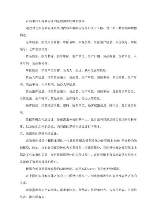 仓库基础管理系统数据库应用重点技术优质课程设计.docx