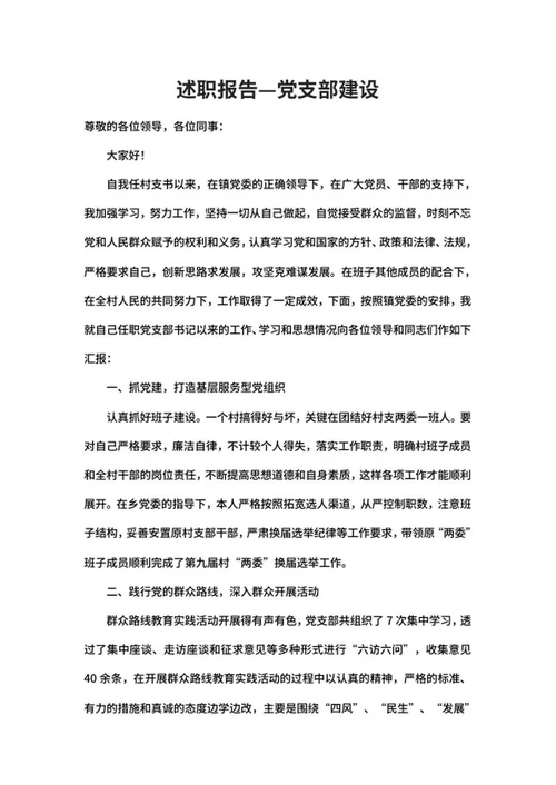 党支部年度述职报告word模板
