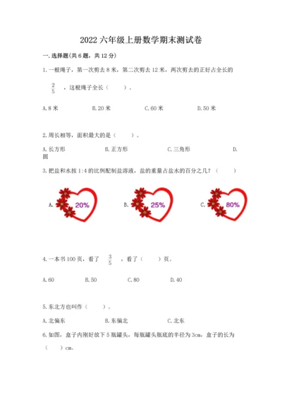 2022六年级上册数学期末测试卷含答案（轻巧夺冠）.docx