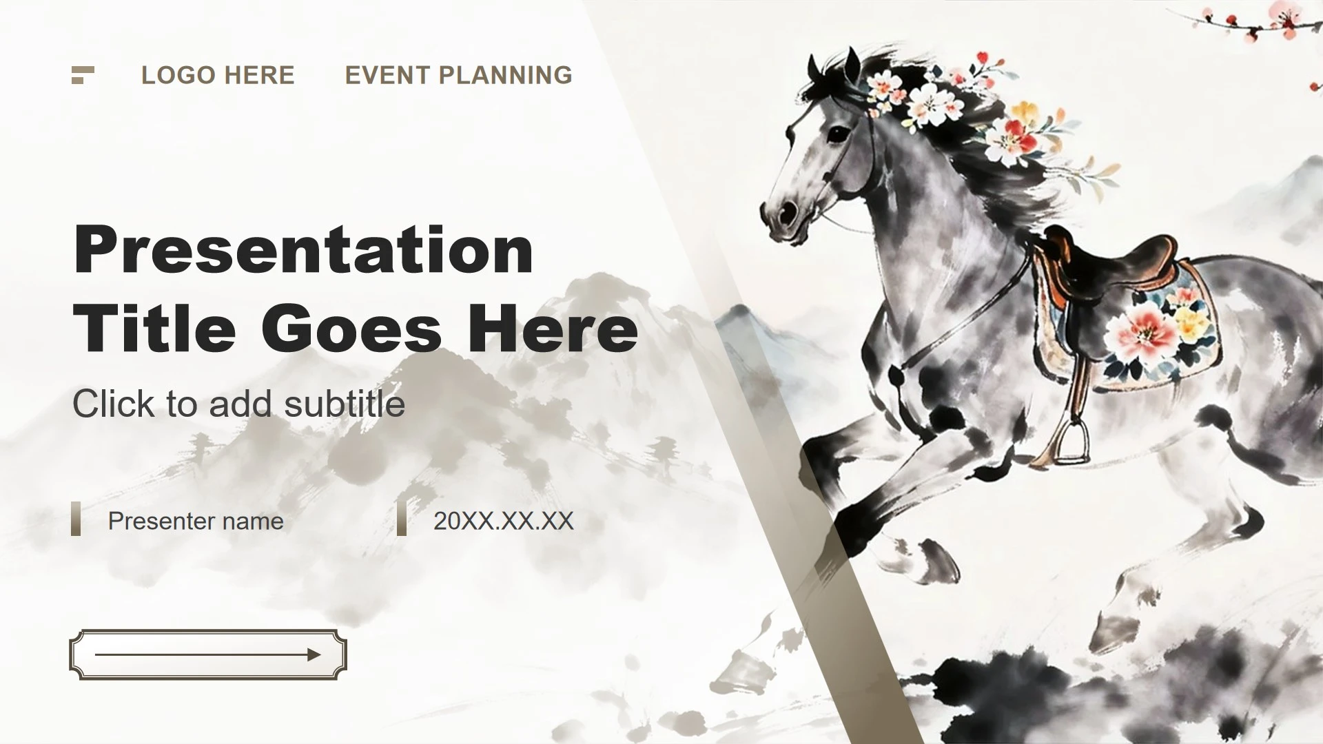 灰绿色中国风马年春节活动策划PPT主题模板