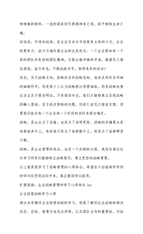 企业战略管理的学习心得体会lmc