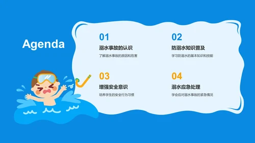 蓝色卡通风预防溺水主题班会PPT模板