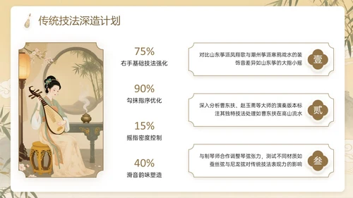 棕色系中国风关于演奏古筝教学计划主题PPT模板