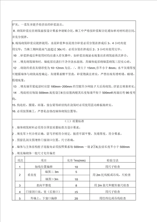 混凝土实心砖砌体技术交底