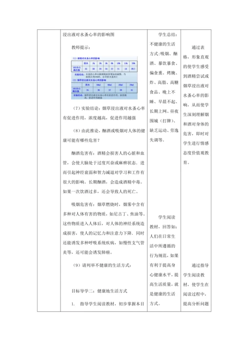 人教版八年级生物下册第八单元第三章第二节选择健康的生活方式教案（表格式）
