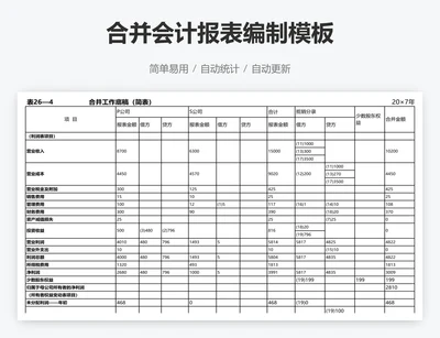 合并会计报表编制模板