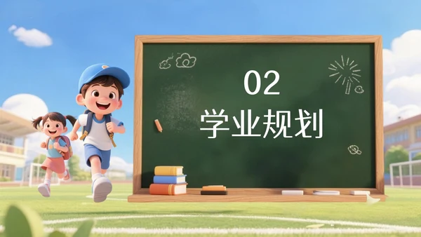 蓝黄色3D风开学季,新学年规划PPT模版