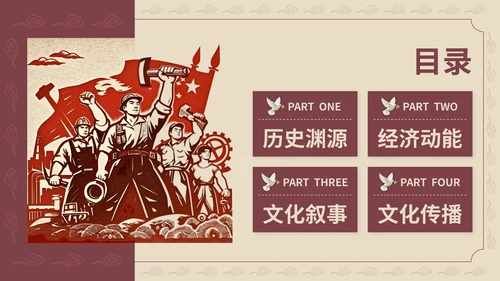 红黄色复古风国庆PPT模板