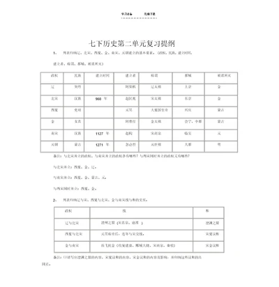 【优质文档】七年级下历史第二单元复习提纲