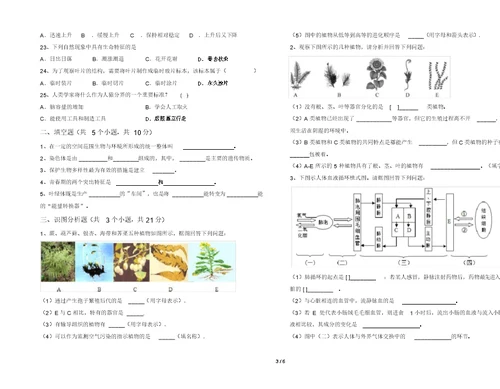 鲁教版七年级生物(上册)期末试题(附答案)