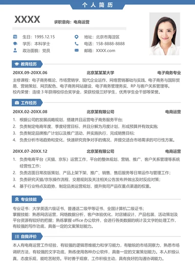 电商运营求职简历模板