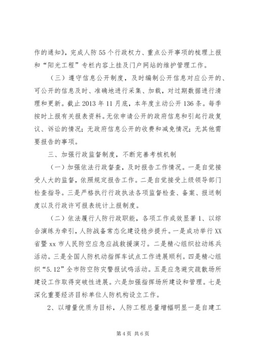 人防办年度依法行政工作总结报告.docx