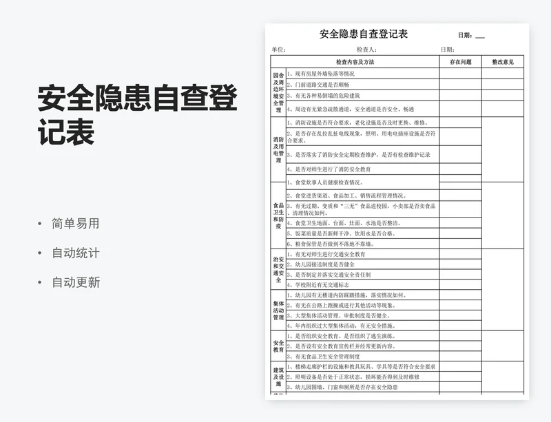 安全隐患自查登记表