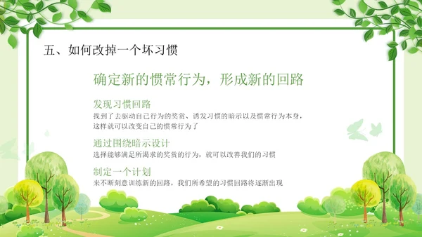 绿色清新简约习惯的力量习惯教育课件主题班会PPT习惯力量