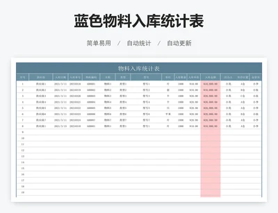 蓝色物料入库统计表