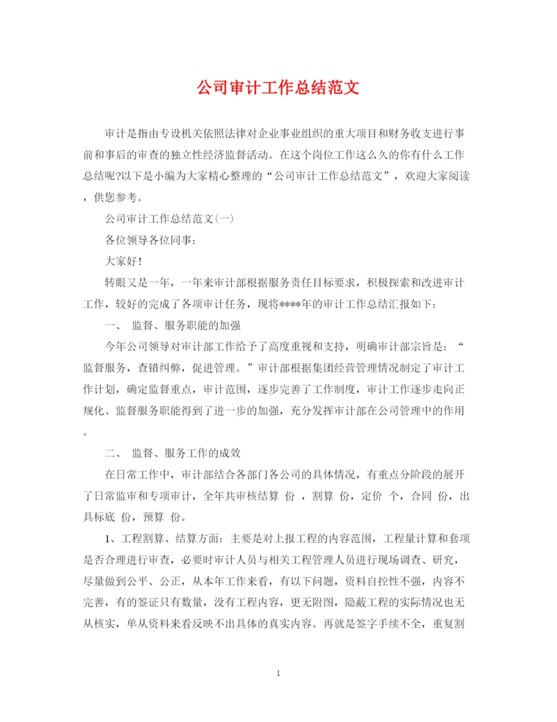 精编之公司审计工作总结范文.docx