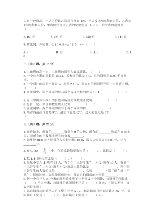 人教版数学小升初模拟试卷附完整答案（典优）.docx