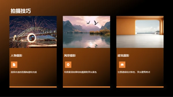 橙色旅行摄影技巧分享相册图集PPT模板