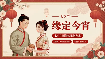 红色复古风七夕主题婚礼策划方案PPT模板