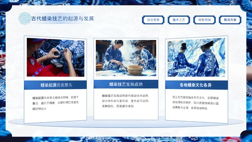 蓝色中国风非遗蜡染项目汇报PPT模板