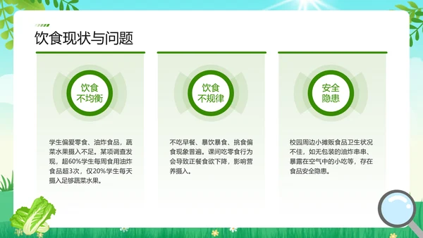 绿色扁平风学生饮食健康防护指南PPT