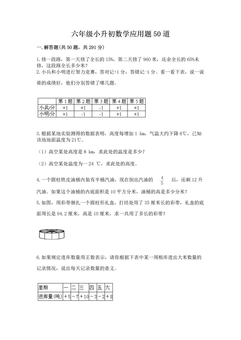 六年级小升初数学应用题50道【重点班】.docx