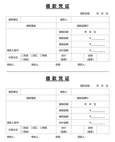 财务会计借款凭证单(一式两份)