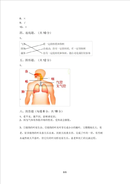 教科版三年级科学上册期中考试卷加答案