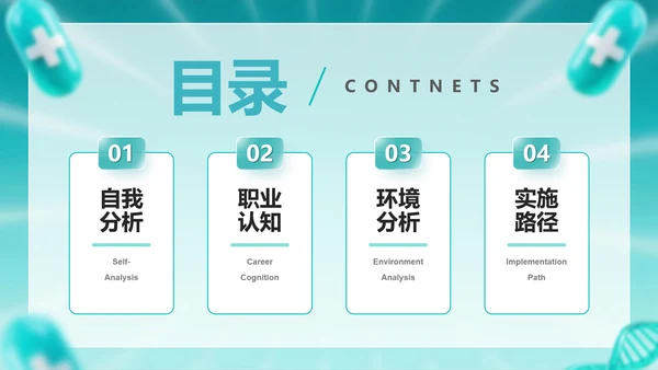 3D医疗风医学生大学生职业生涯规划PPT模板