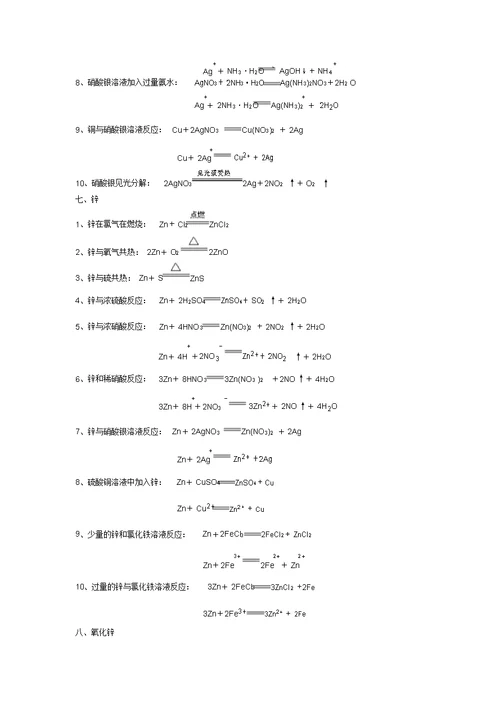 铜银锌及其化合物的化学方程式和离子方程式