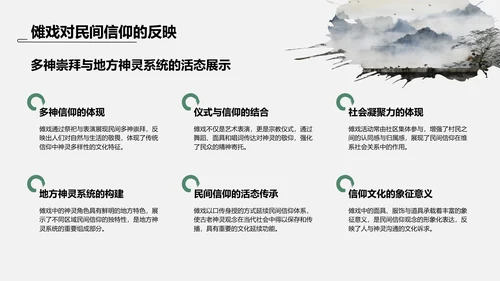 绿色水墨风傩戏的历史与文化价值PPT模板