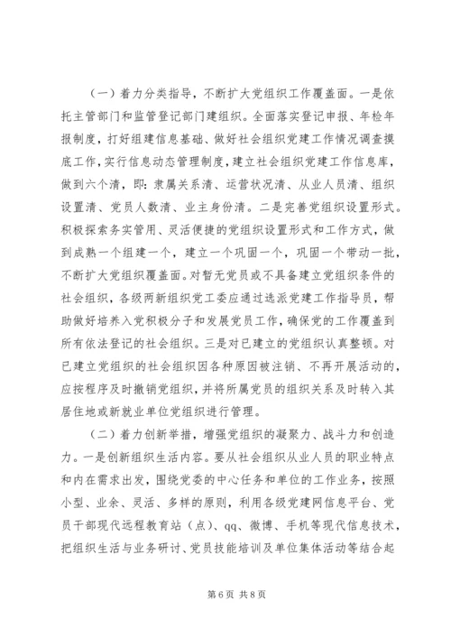 社会组织党建工作调研情况汇报范文.docx