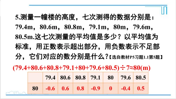 【高效备课】人教版七(上) 1.1 正数和负数 习题 1.1 课件
