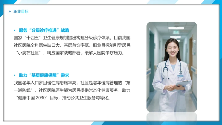 蓝色商务风临床医学专业大学生职业生涯规划发展展示PPT