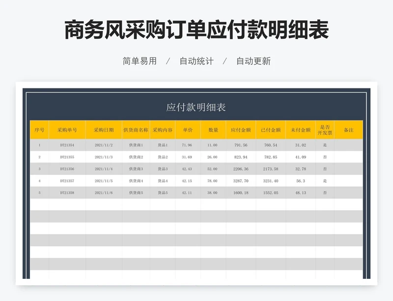 商务风采购订单应付款明细表
