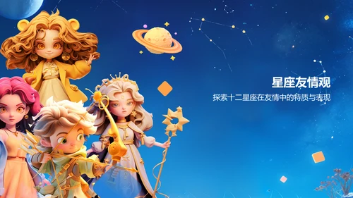 蓝色3D风十二星座基础性格解析PPT模板