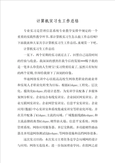 计算机实习生工作总结