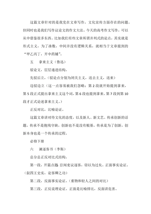 统编版高中语文教材典范议论文论证结构及观点思辨梳理.docx
