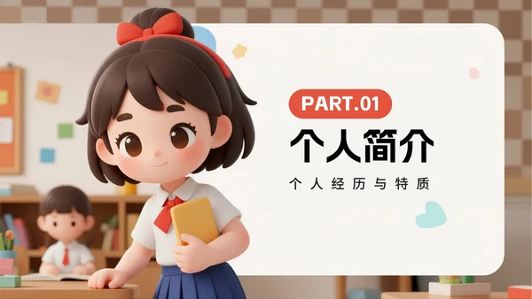 可爱活泼3D卡通风小学生班长竞选PPT模板