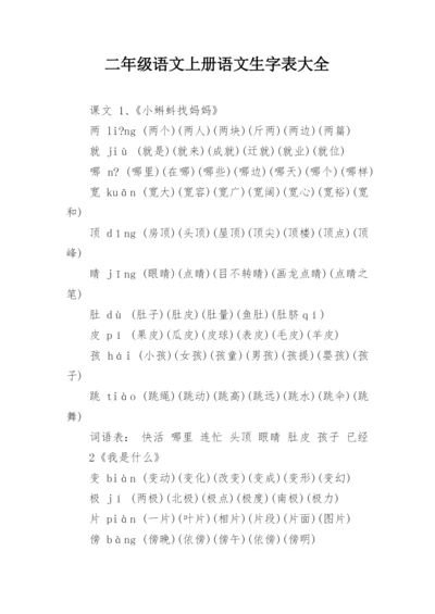 二年级语文上册语文生字表大全.docx