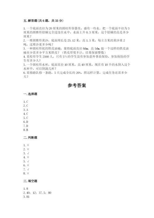 苏教版六年级下册数学期中测试卷含完整答案【名师系列】.docx