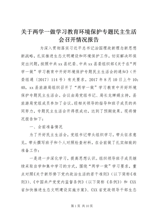 关于两学一做学习教育环境保护专题民主生活会召开情况报告.docx